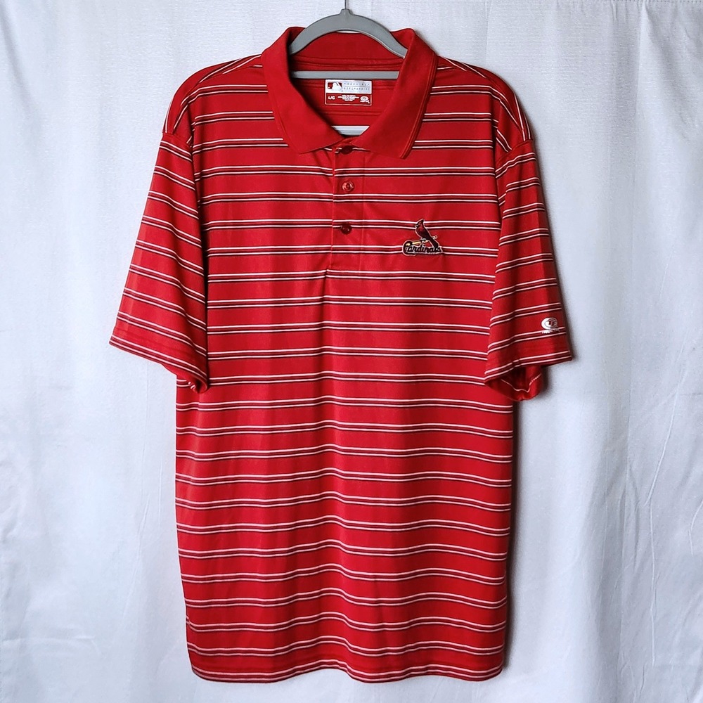MLB St Louis Cardinals Mens Large Red Striped Polo Shirt True Fan 74161